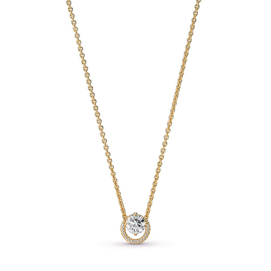 Sparkling Round Halo Pendant Collier Necklace