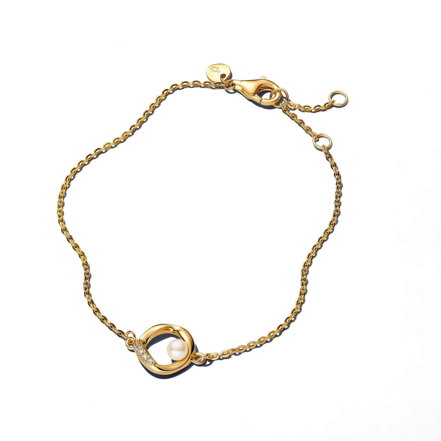 Organically Shaped Pavé Circle & Treated Freshwater Cultured Pearl Bracelet