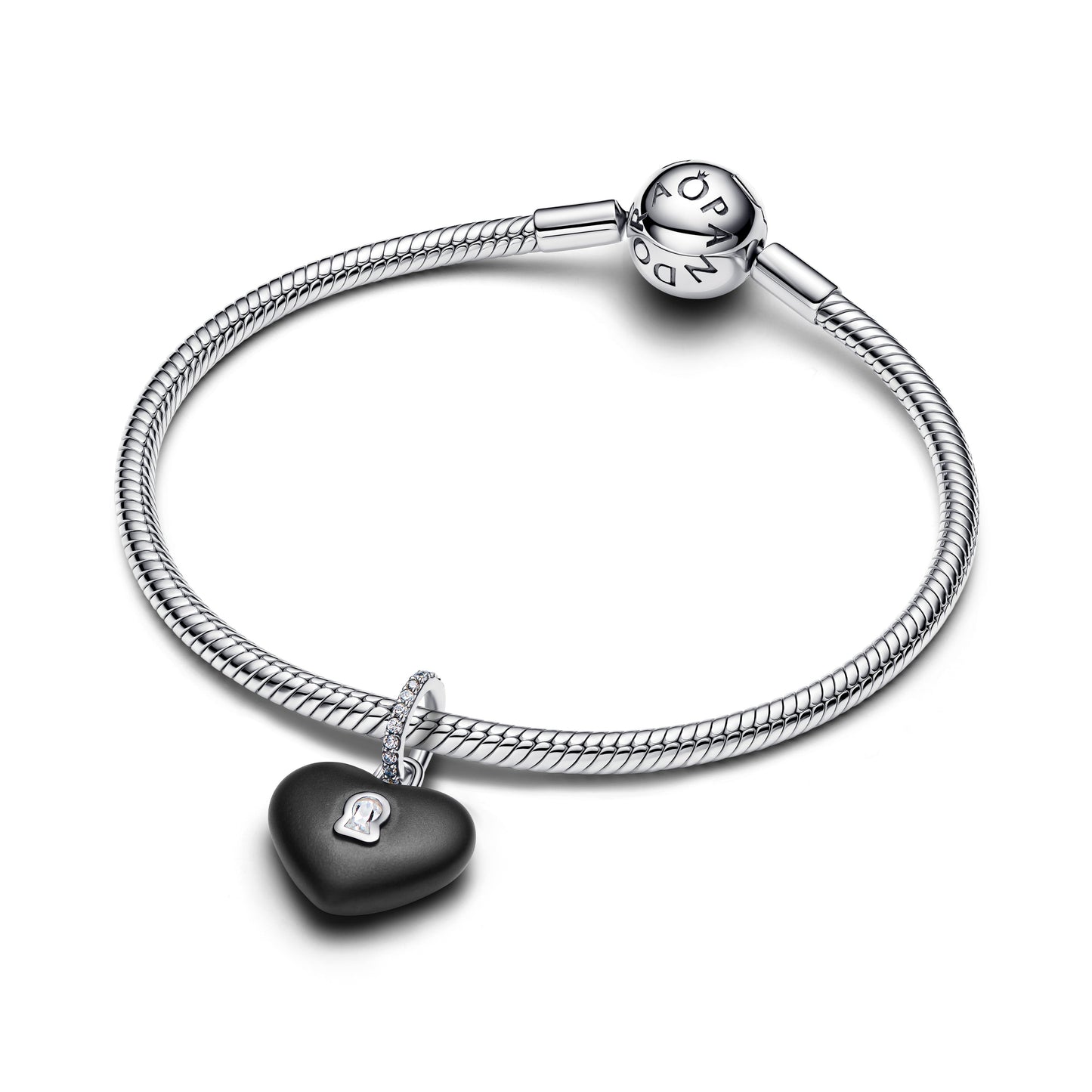 Matte Black Ceramic Heart Padlock Dangle Charm